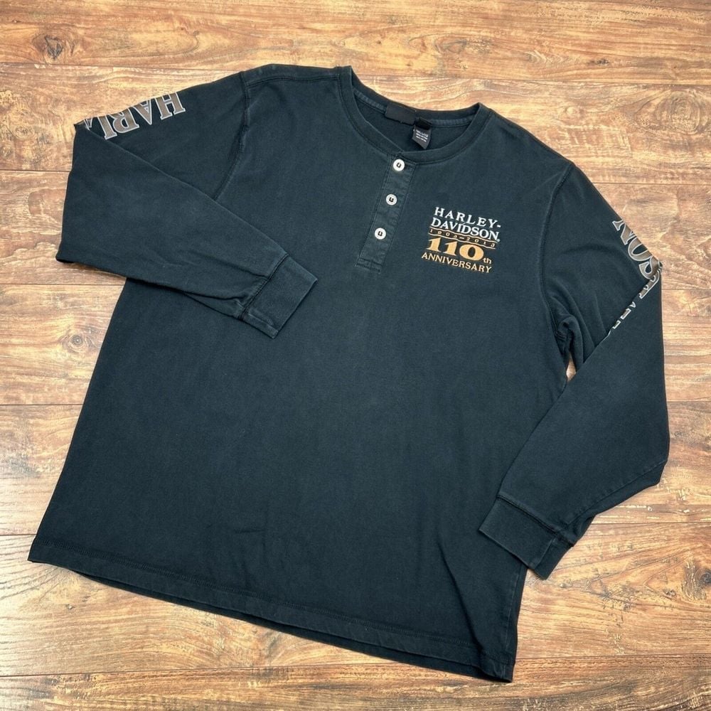 Harley Davidson Men's Size XL Black Long Sleeve 110th Anniversary Shirt T Shirt