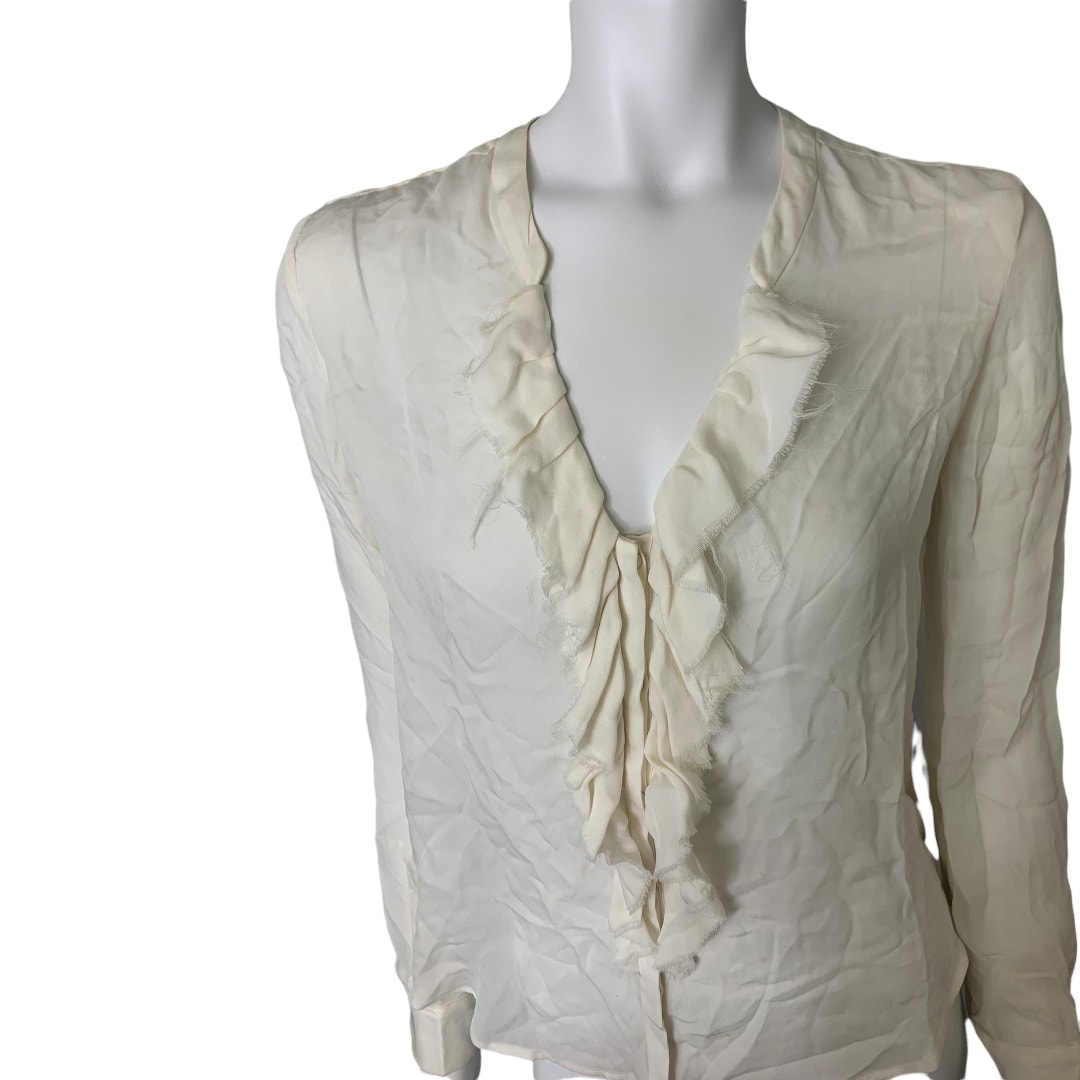 L'agence long sleeve silk blouse white button up ruffle chest XS