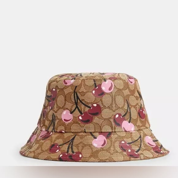 New Coach Signature Cherry Swirl Print Bucket Hat M/L