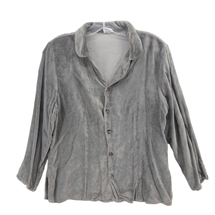 CP SHADES Sausalito Gray Rayon Velour Top 3/4 Sleeve Button Up Size SMALL