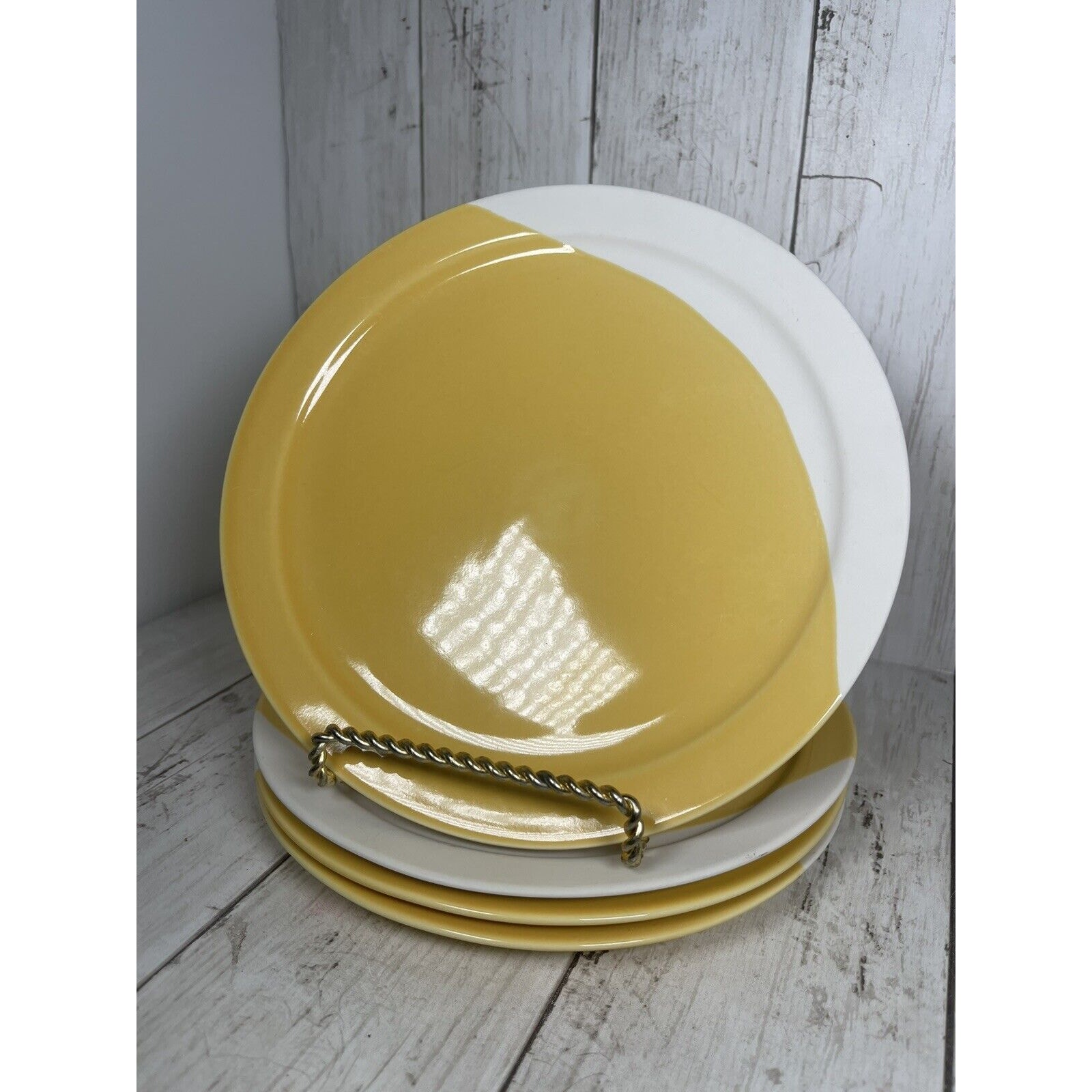 Yellow Anthropologie Salad Plate Two Toned Set Of Four