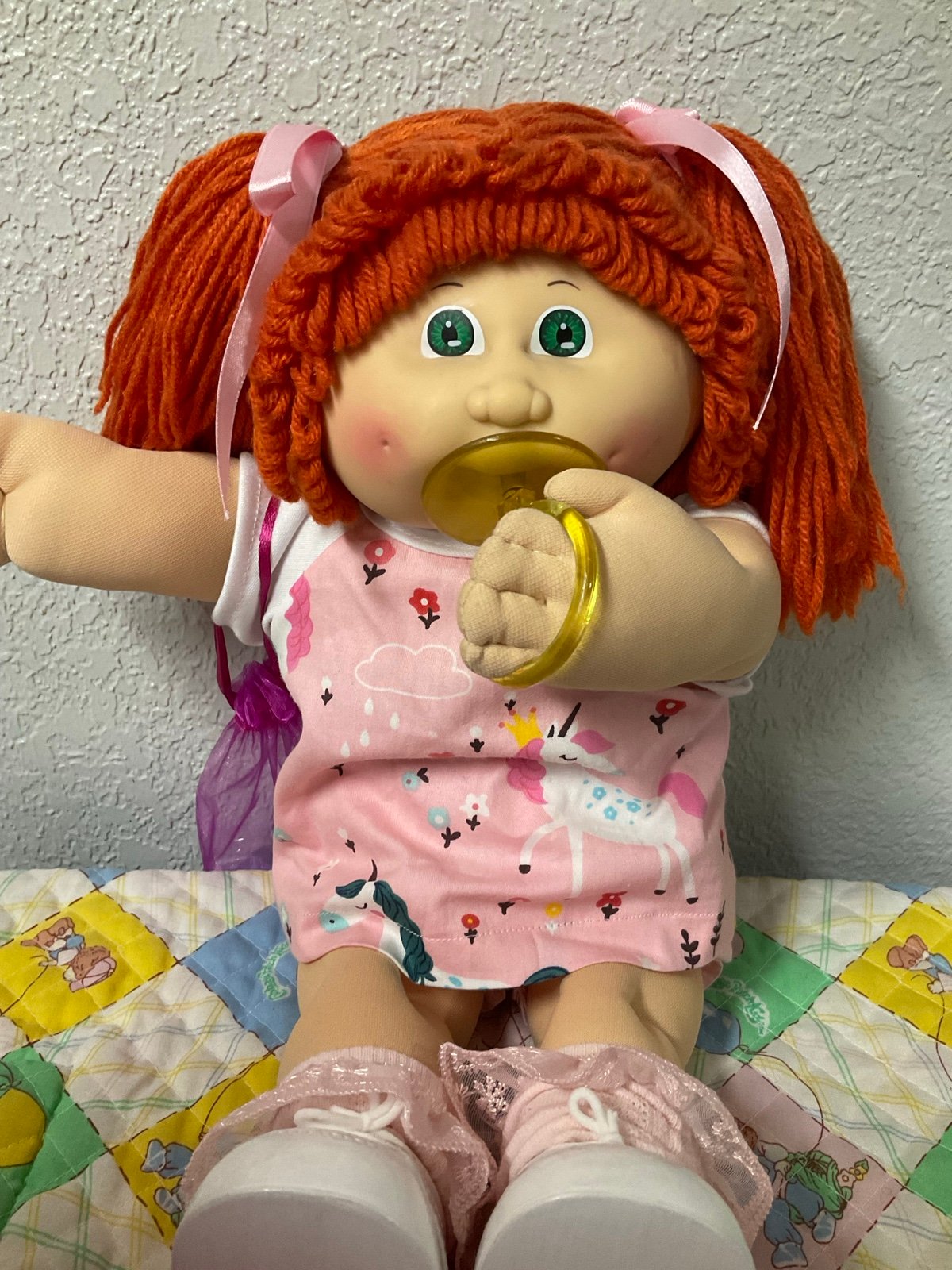 Vintage Cabbage Patch Kid Girl With Pacifier Red Hair IC-Made In Taiwan 1984