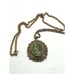 Vintage Estate Faux Green Jade Stone Pendant Filigree Gold Tone 24 Necklace