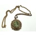 Vintage Estate Faux Green Jade Stone Pendant Filigree Gold Tone 24 Necklace