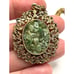 Vintage Estate Faux Green Jade Stone Pendant Filigree Gold Tone 24 Necklace