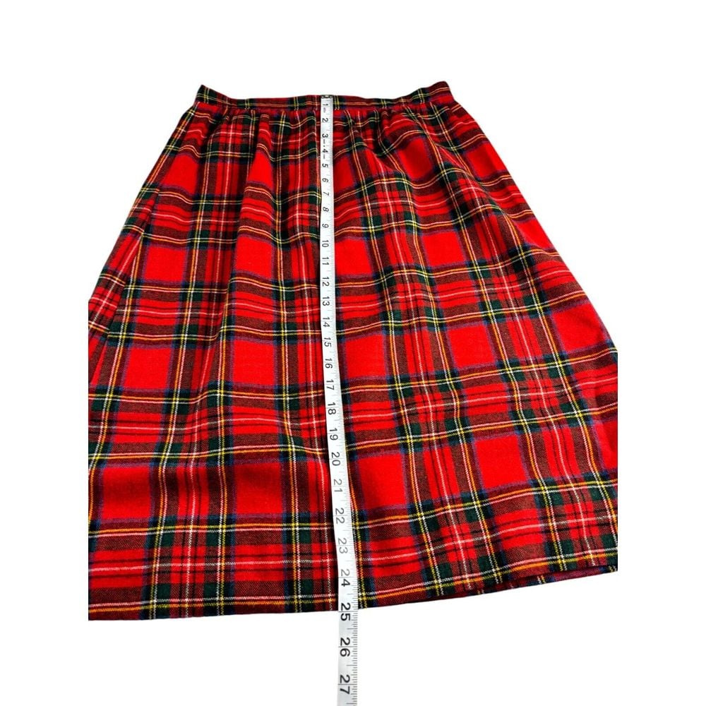mid length red plaid skirt