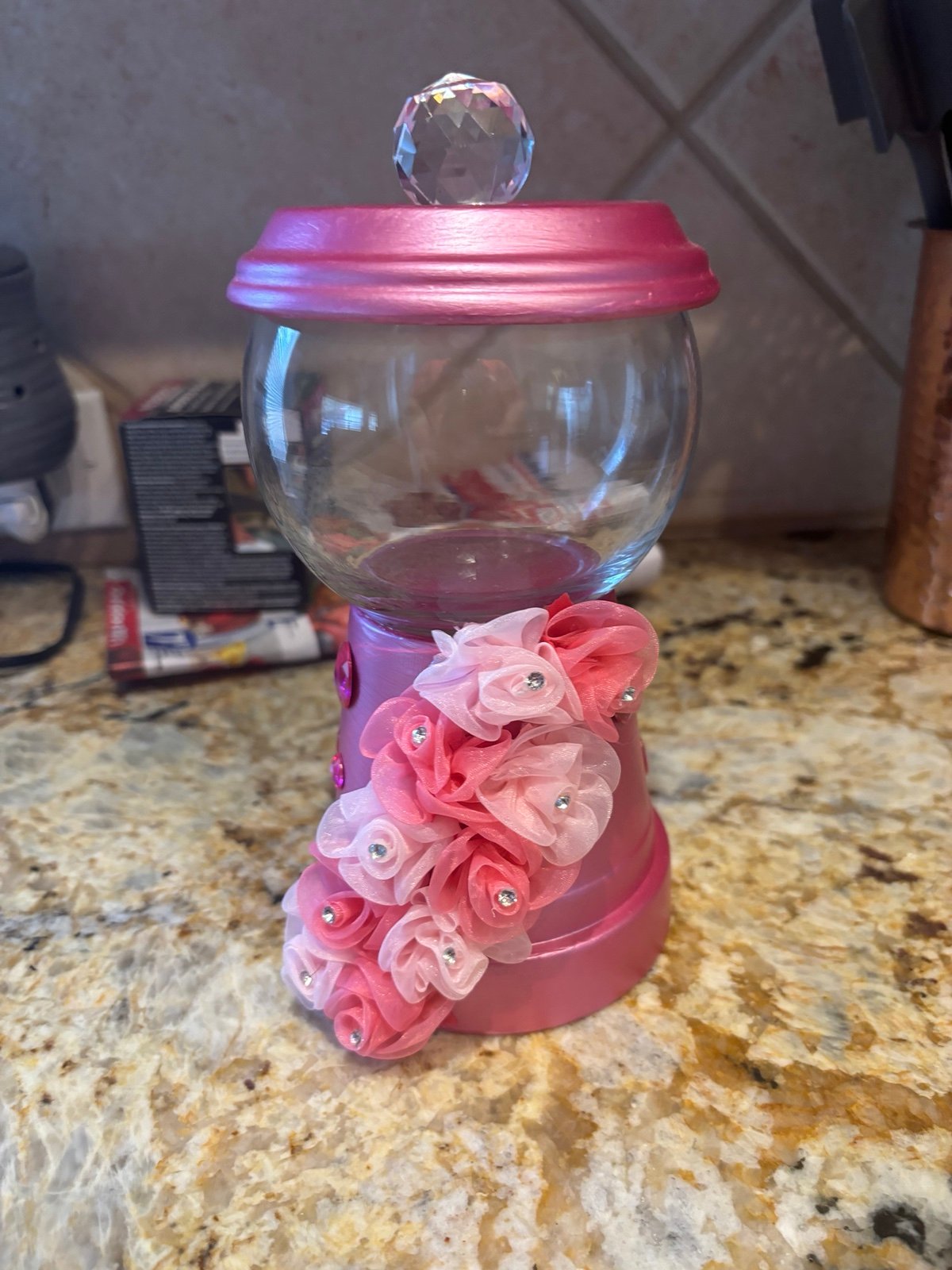 Handmade DIY crafted Valentine’s Day Candy/accessories jar