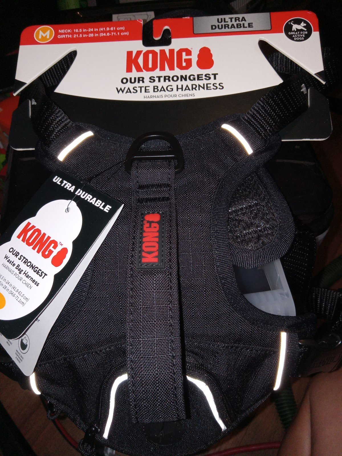 new kong ultra durable 1waste bag harness in black size medium
