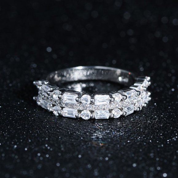 925 Silver/18K Triple Band Diamond Ring