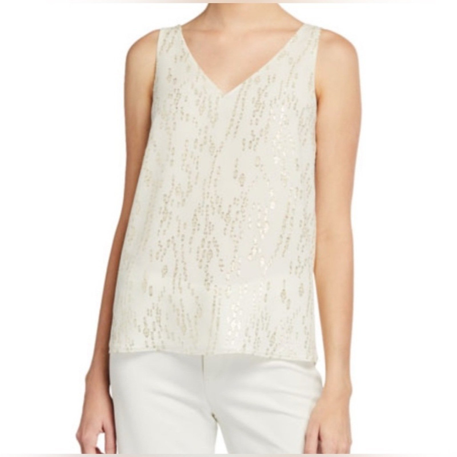 Lilly Pulitzer - women’s Florin Tank top silk chiffon cream/metallic gold size M