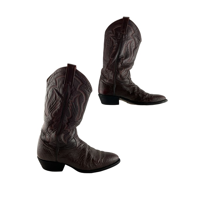 Men's Tony Lama Burgundy Leather Almond Toe Western Boots Size 9 D