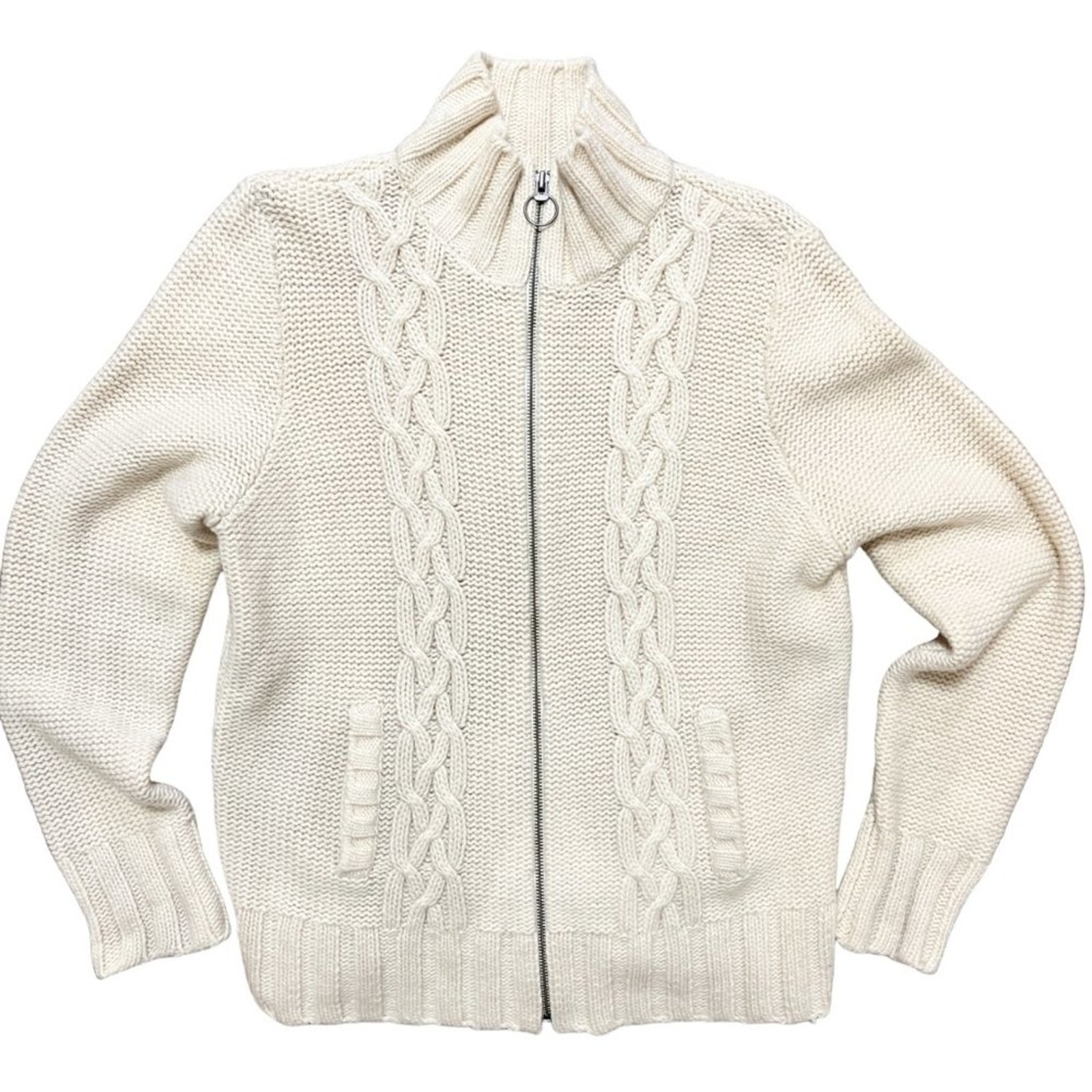OLD NAVY Full Zip Chunky Cable Knit Lambswool Sweater Jacket in Cream WOMEN'S XL