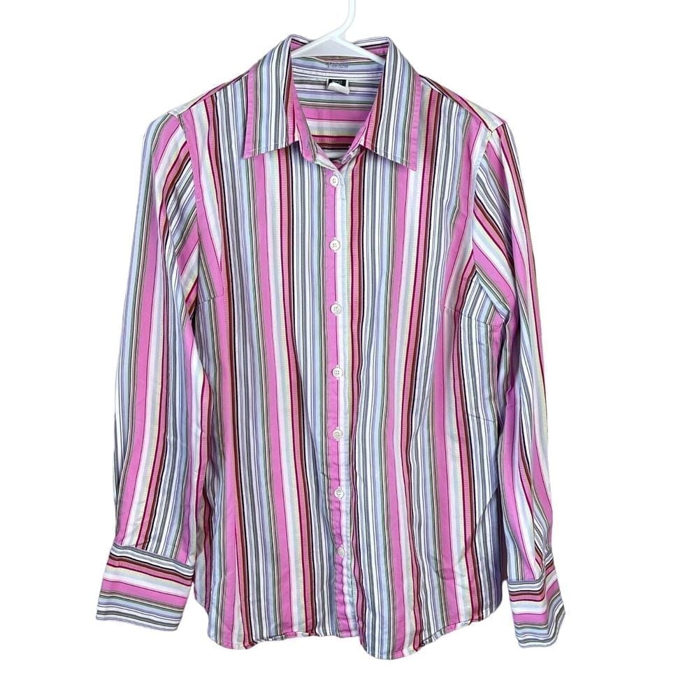 Vintage Y2k J.Crew Slim Fit Shirt Womens M Multi Striped Long Sleeve Button Up