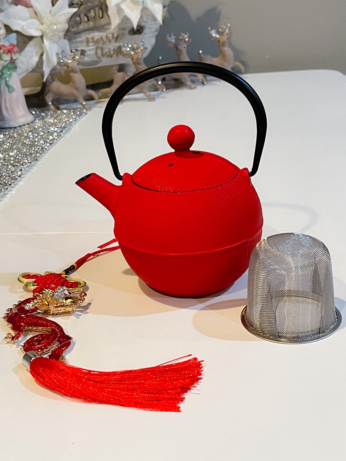 Japanese Cast Iron Enameled Interior Handcrafted Traditional Tea Pot Kettle