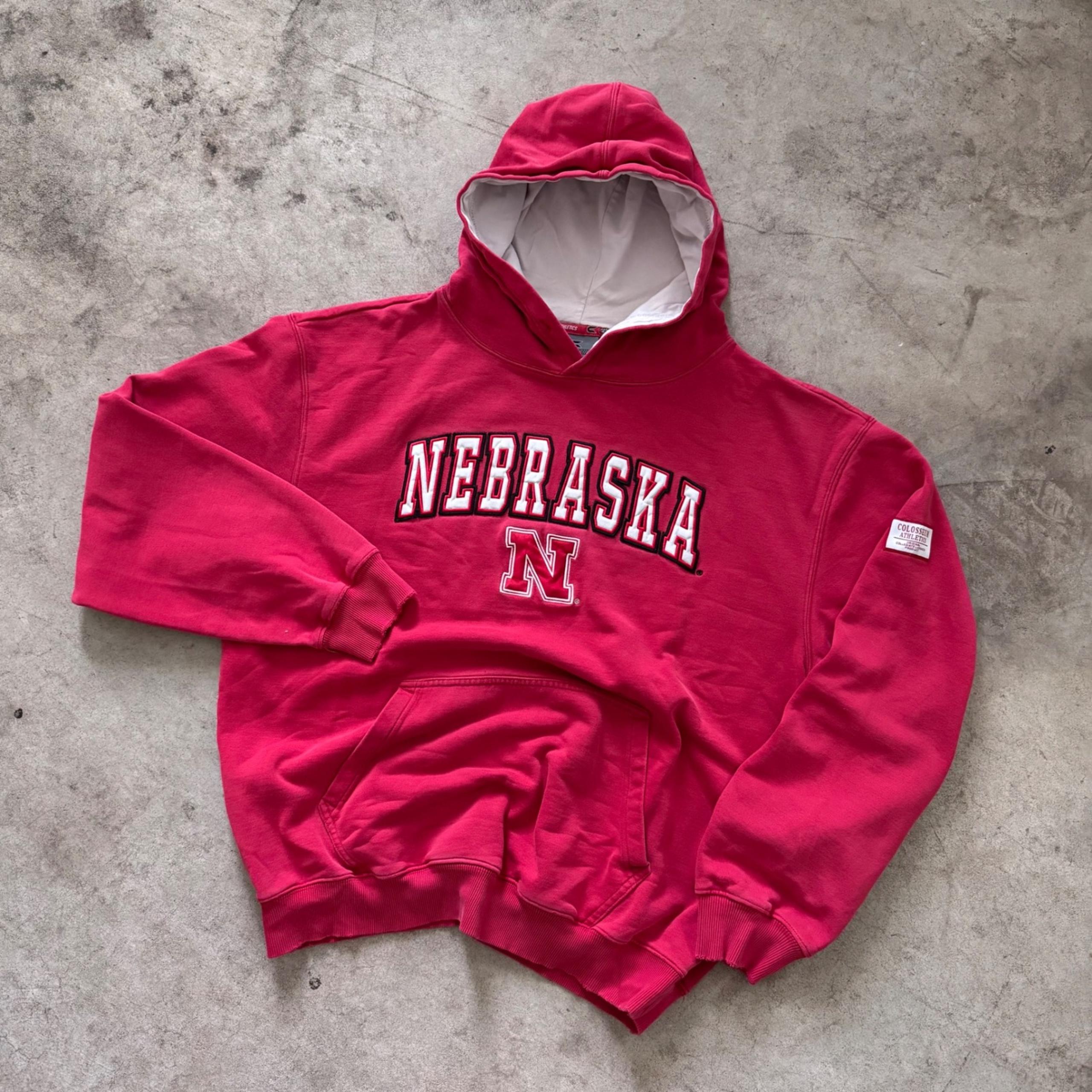 Vintage 90s Colosseum Athletics Nebraska Hoodie Embroidered Collegiate Red XL