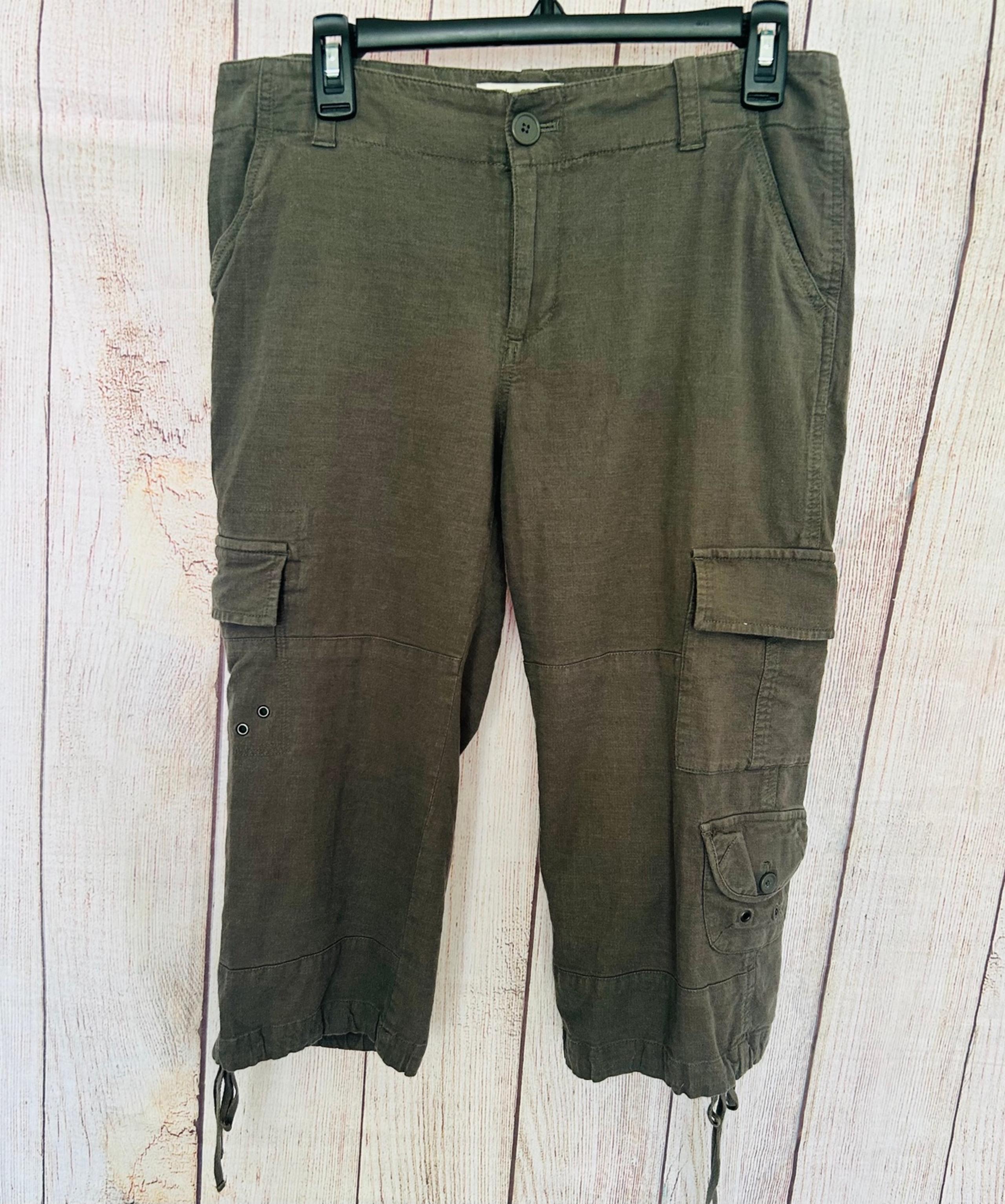 Banana Republic Women’s Olive Green Cotton Linen Blend Capri Cargo Pants Size 10