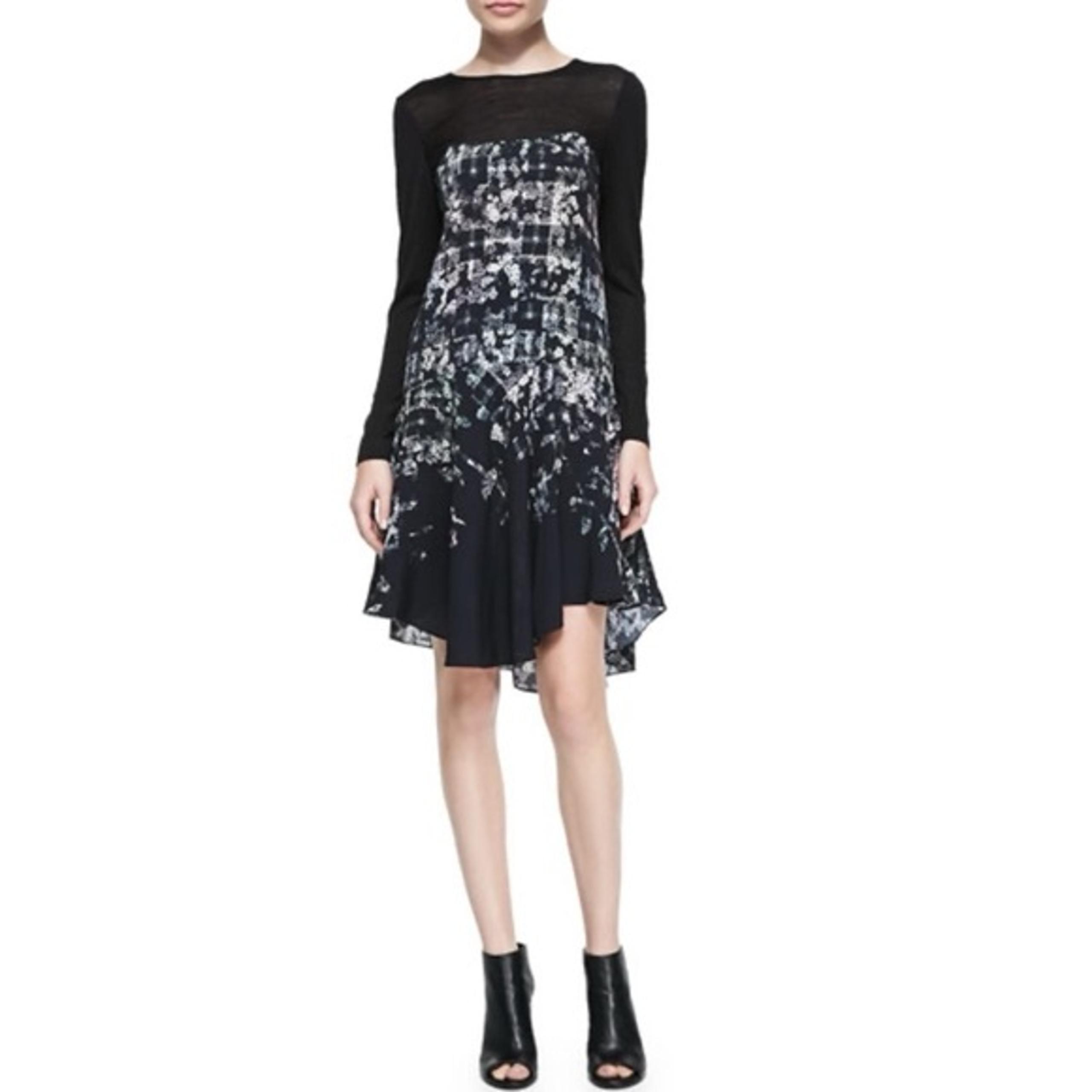 Tibi Floral Fields Silk/Wool Blend Long-Sleeve Ruffled Asymmetric Dress Size 6