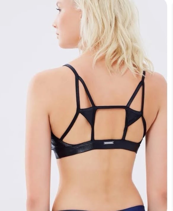 New Koral bra element sports strap metallic cool grey liquid ruched yoga small