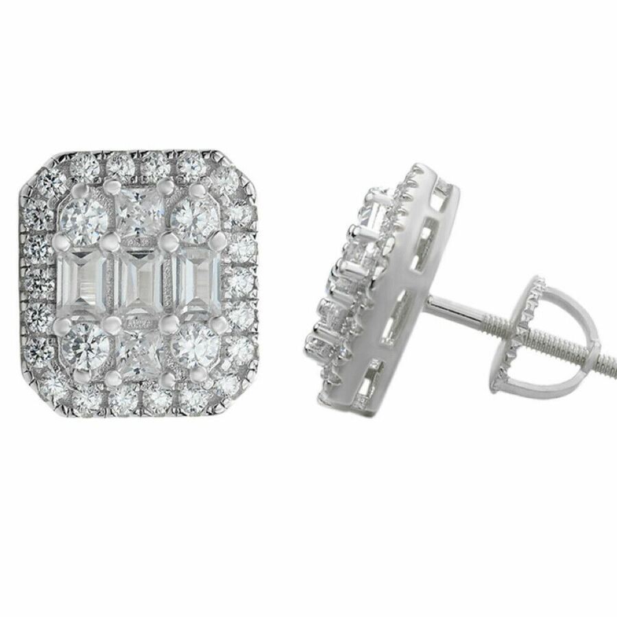 Real Solid 925 Silver Iced Out Earrings