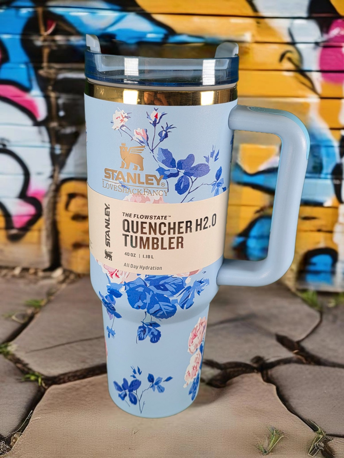 Floral stanley blue white cup tumbler mug 40oz
