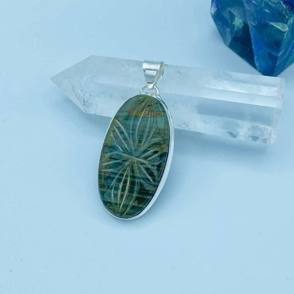 Imperial Jasper Hand Carved Gemstone Sterling Silver Pendant