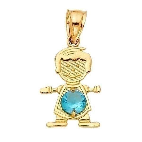 14k Real Yellow Gold December Birthstone CZ Boy Charm Pendant | birthday gift |