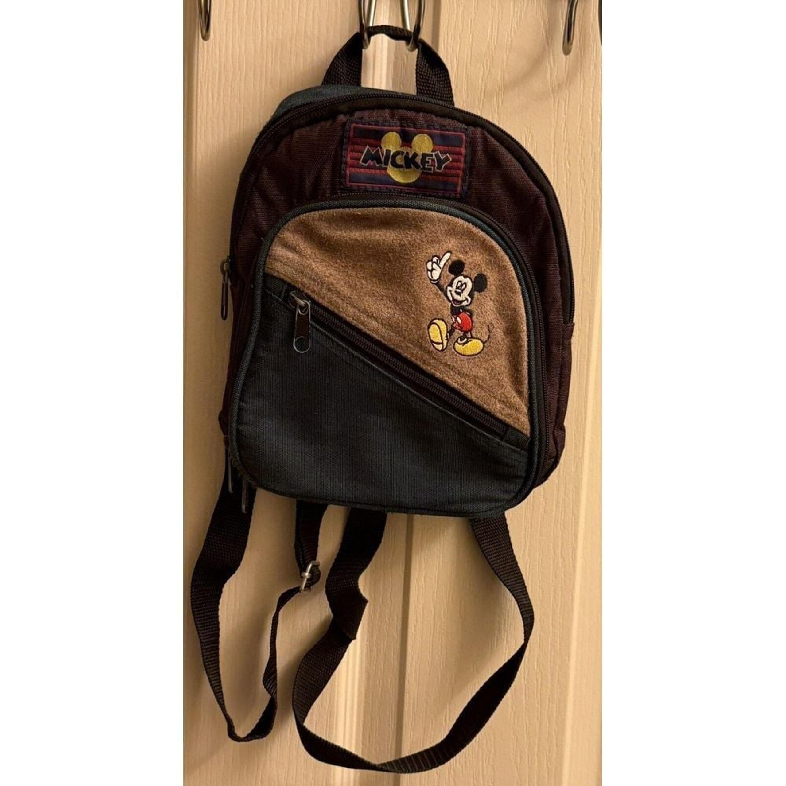 Retro Mickey Unlimited Purple, Green & Suede Front Embroidered Backpack 10"x8"