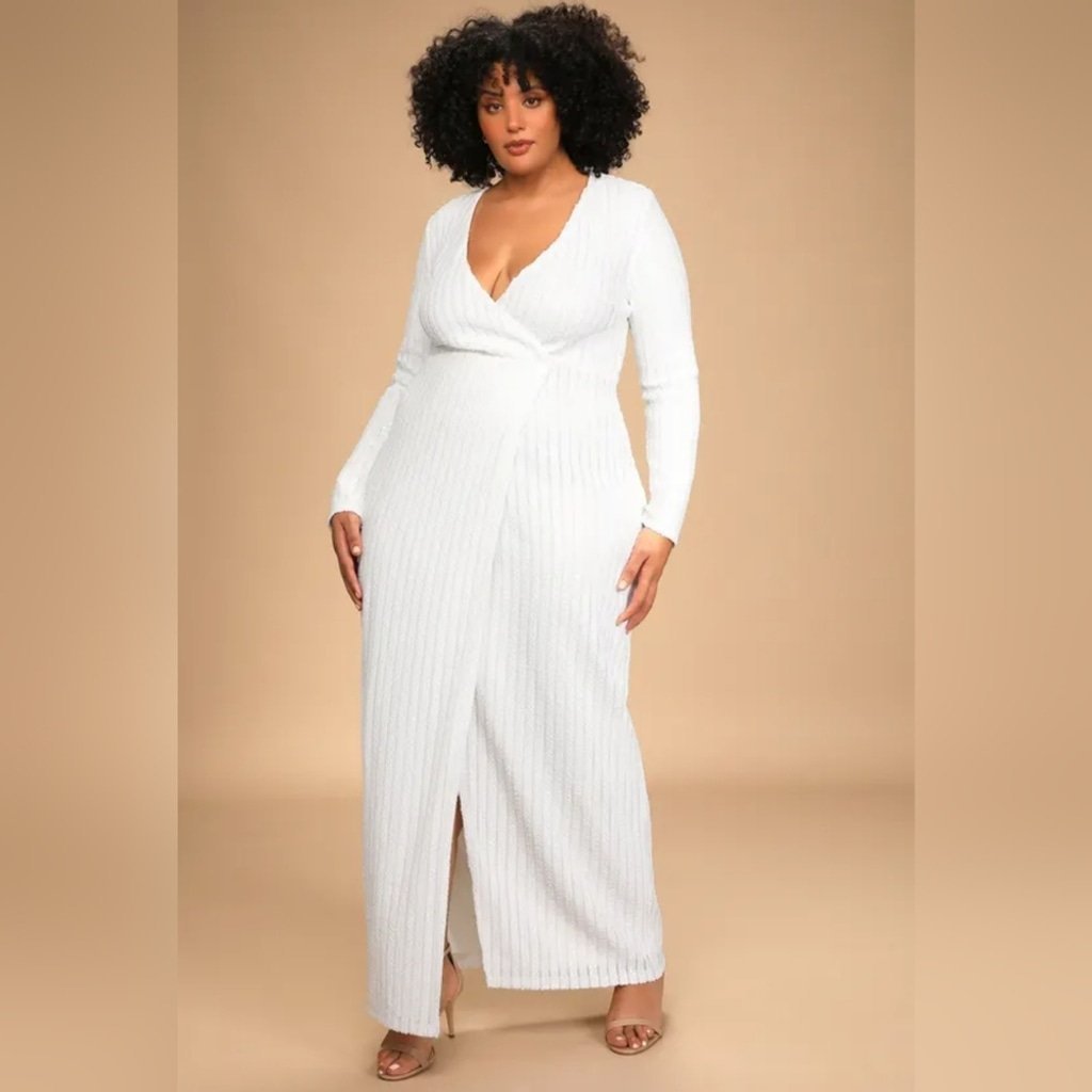 NWT Lulu's White Sequin Long Sleeve Maxi Dress Size 2X=20/22