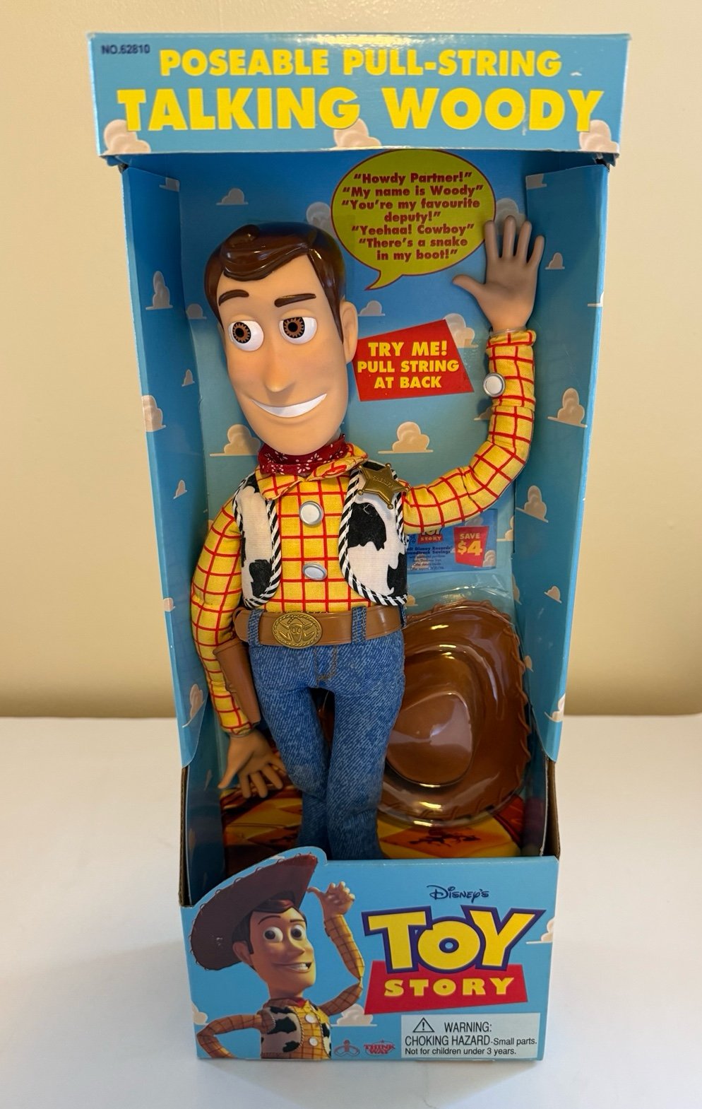 1995 TOY STORY WOODY DOLL POSEABLE PULL STRING 1st EDITION THINKWAY DISNEY RARE
