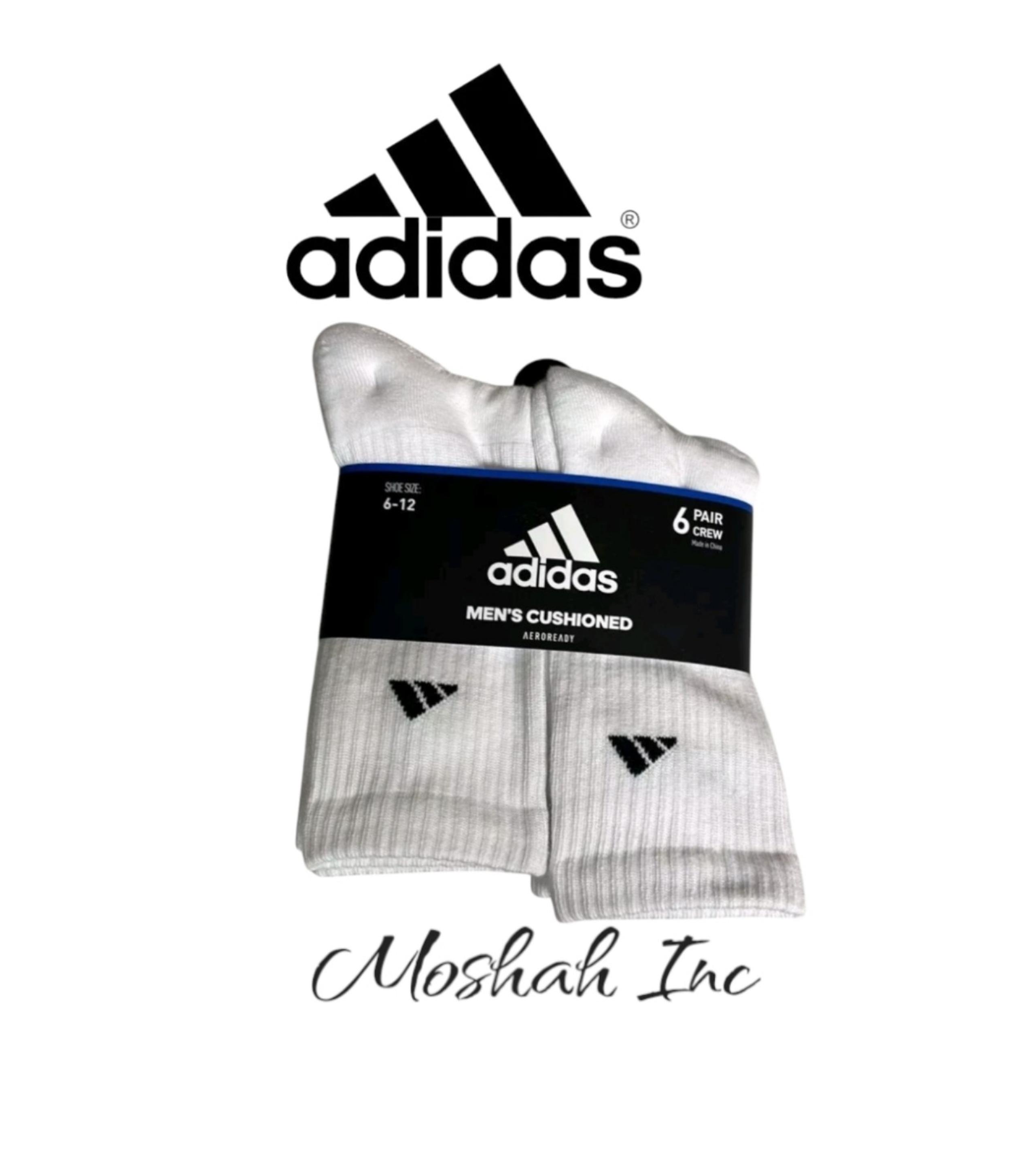 Adidas Socks Package Men’s 6 Pair White Cushioned Crew Sock Casual Athletic