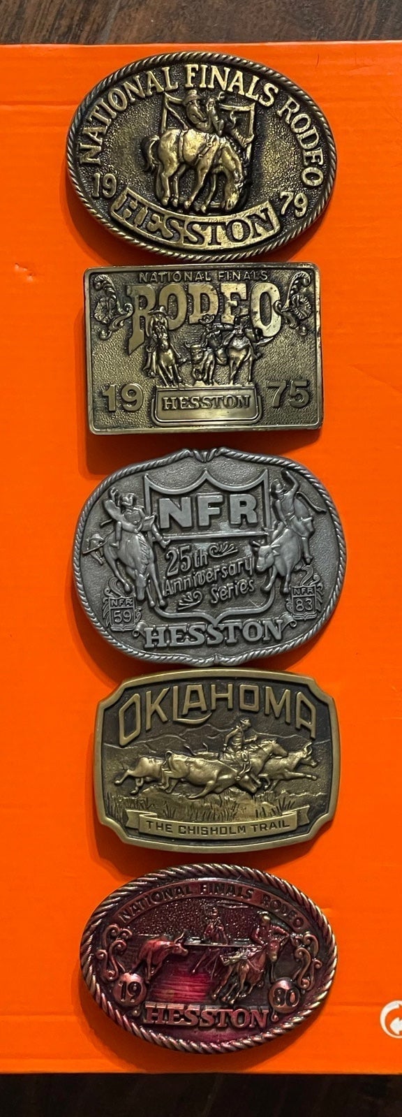 Hesston National Rodeo Finals Belt Buckle Set 1975 1979