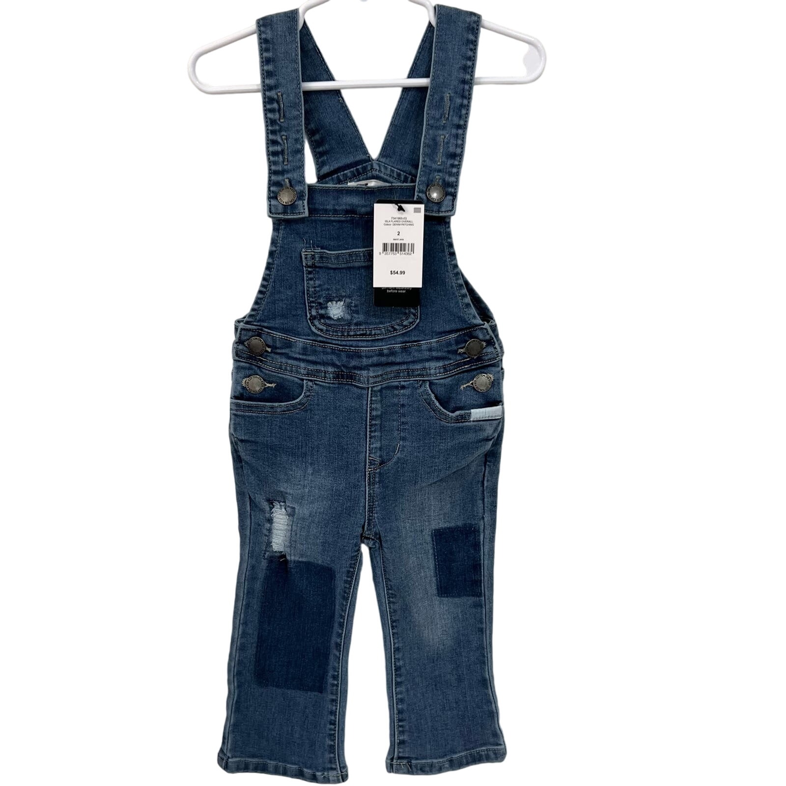 Cotton On Kids Denim Patched Isla Flared Overall Size 2 New
