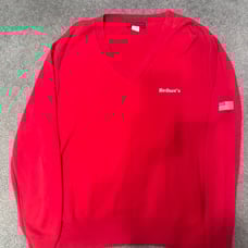 Vtg Andrew Rohan Red Redners Patch V Neck Sweater Mens M Supermarket Employee