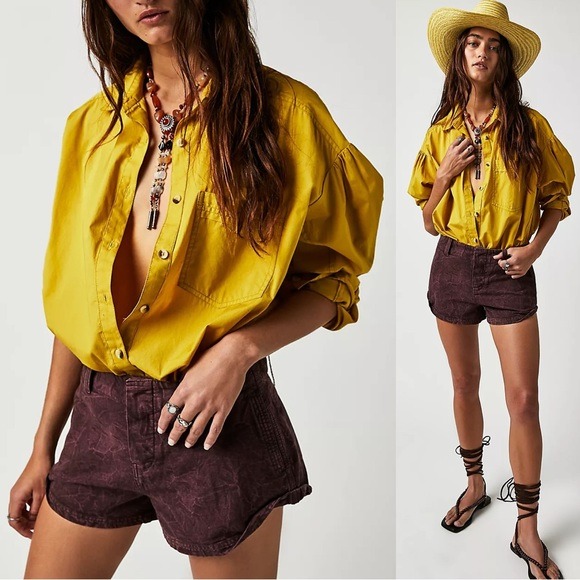 NWT Free People Point Dume Slouchy Chino Shorts in Chocolate Plum