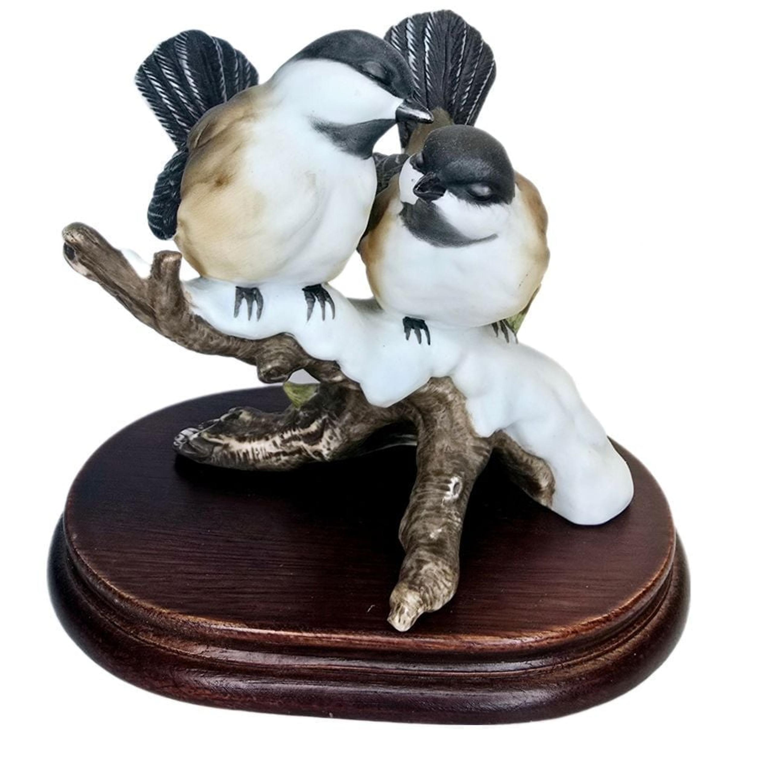 Masterpiece Porcelain Chickadees Bird Figurine 1991 Winter Snow Branch Art Decor