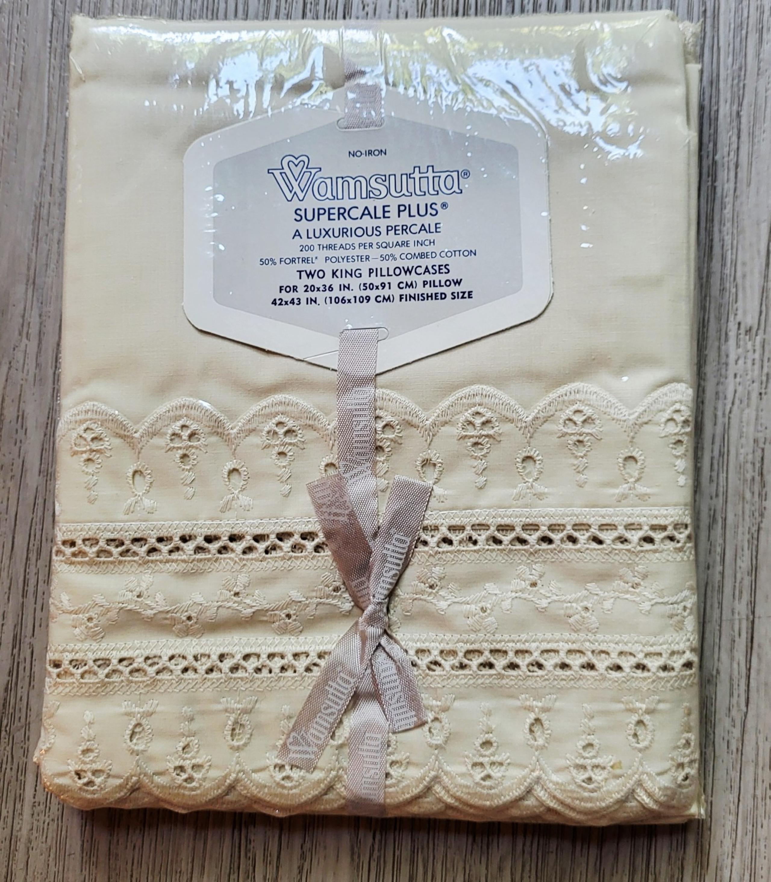 VTG Wamsutta Supercale Plus Threadcount 200 Cream Pillowcase King Cream Eyelet