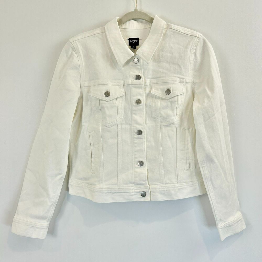 J Crew Jacket Womens M Classic Jean Denim White Wash Minimalist Layering Casual