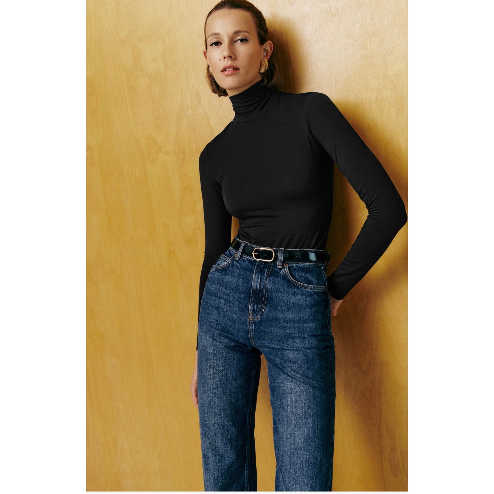 Reformation Cordelia Turtleneck Knit Bodysuit color black (New)