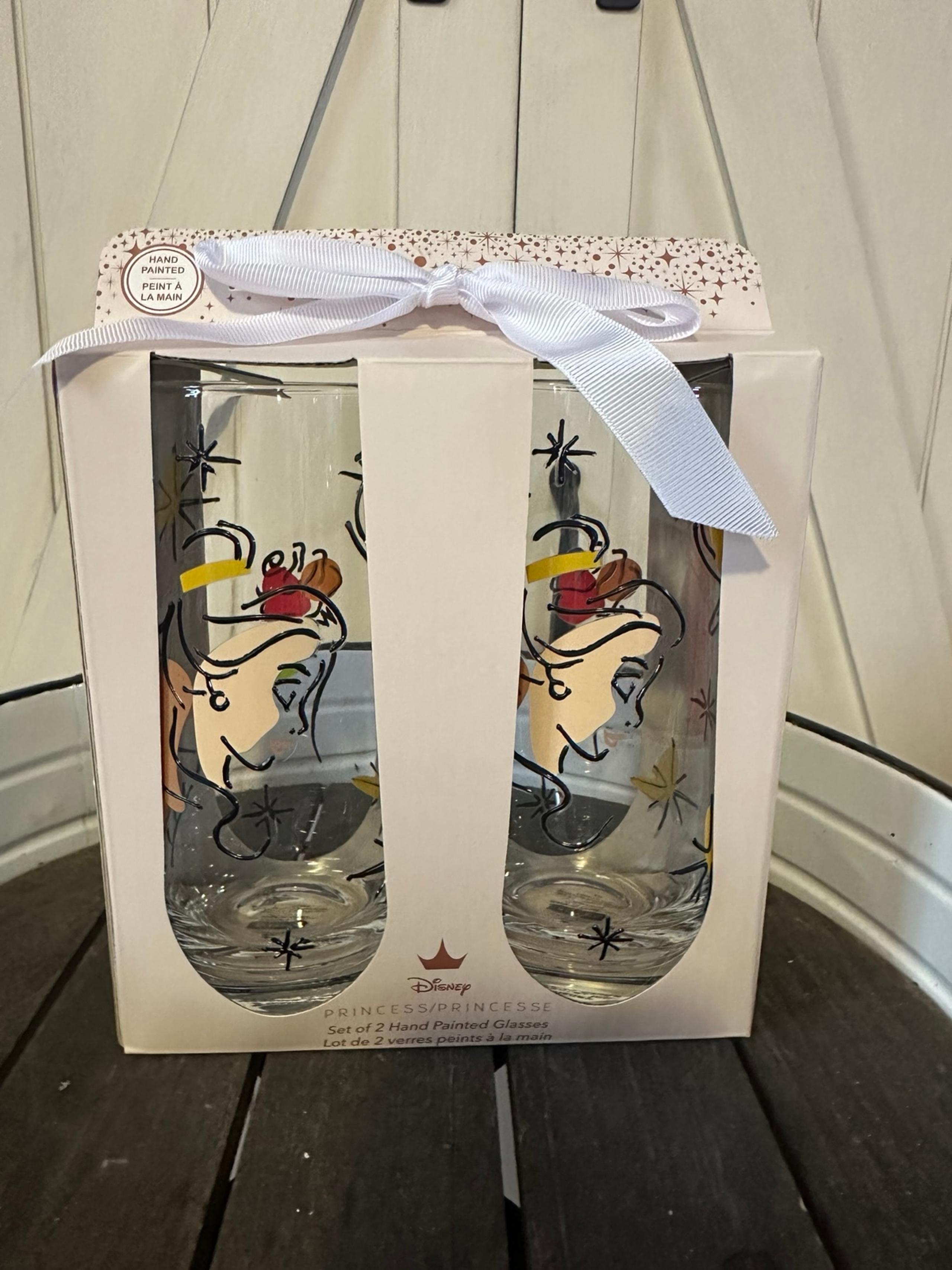 NIB Set Of 2 Disney Princess Belle Hand Painted Wine Glasses, 18.6oz Each