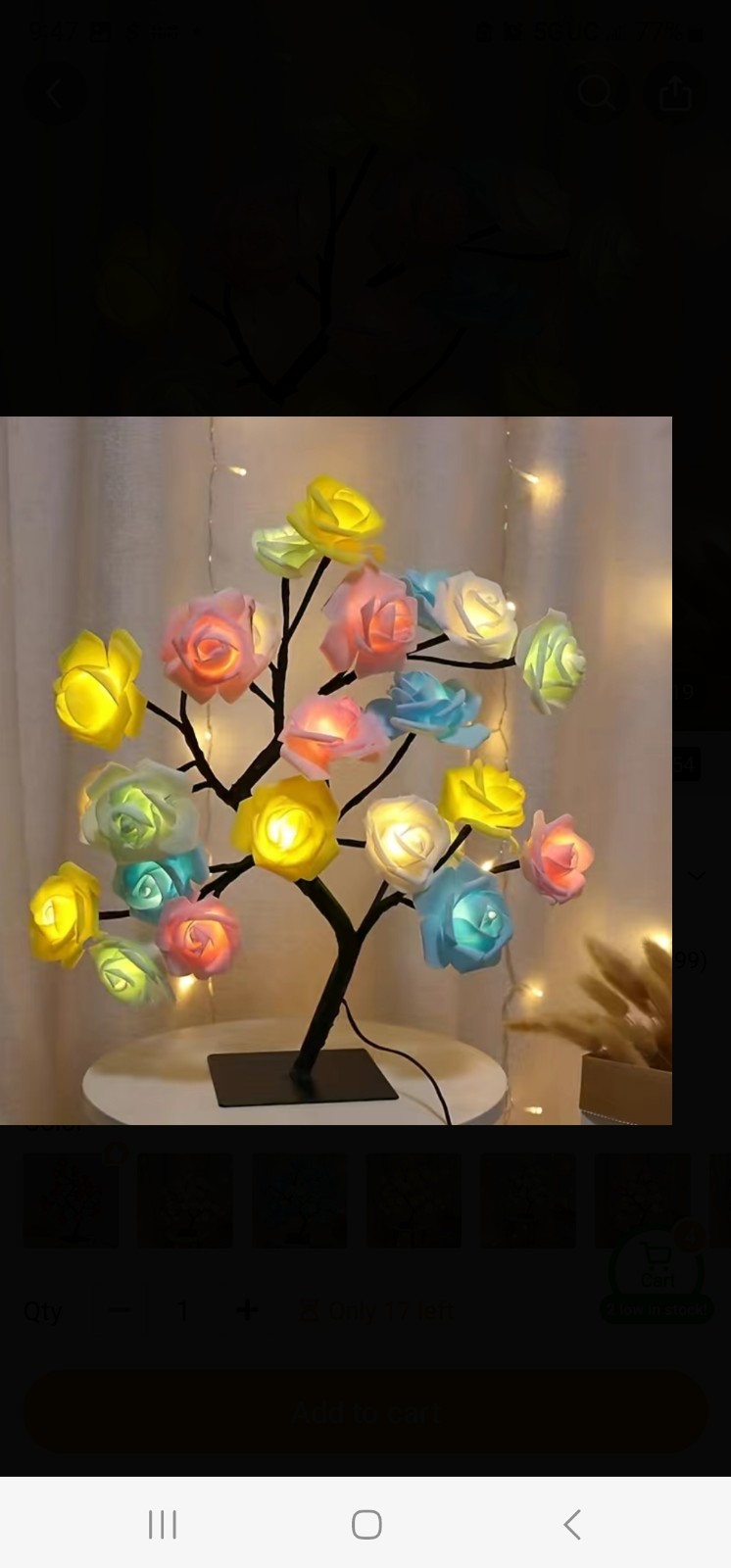 1pc LED Rose Flower Table Lamp, Valentine Tree Fairy Lights 24LED Rose Flower Tr