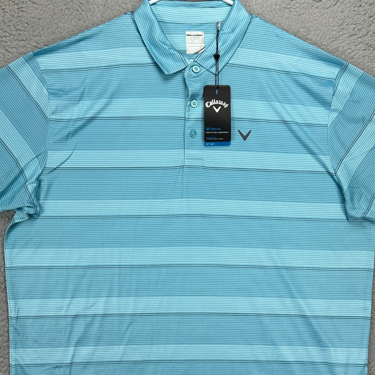 Callaway Opti-Dri Golf Polo Shirt Men 2XL Blue Stripe Performance Rugby Logo NEW