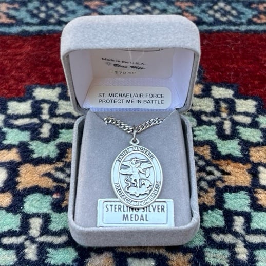 St. Michael Sterling Silver Air Force Oval Religious Medal Necklace 24” Chain