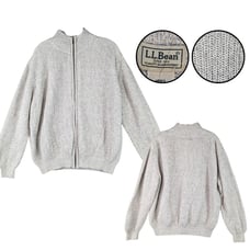 LL Bean Sweater Mens Gray Chunky Knit Cotton Zip Up Cardigan Grandpa Dad Size L