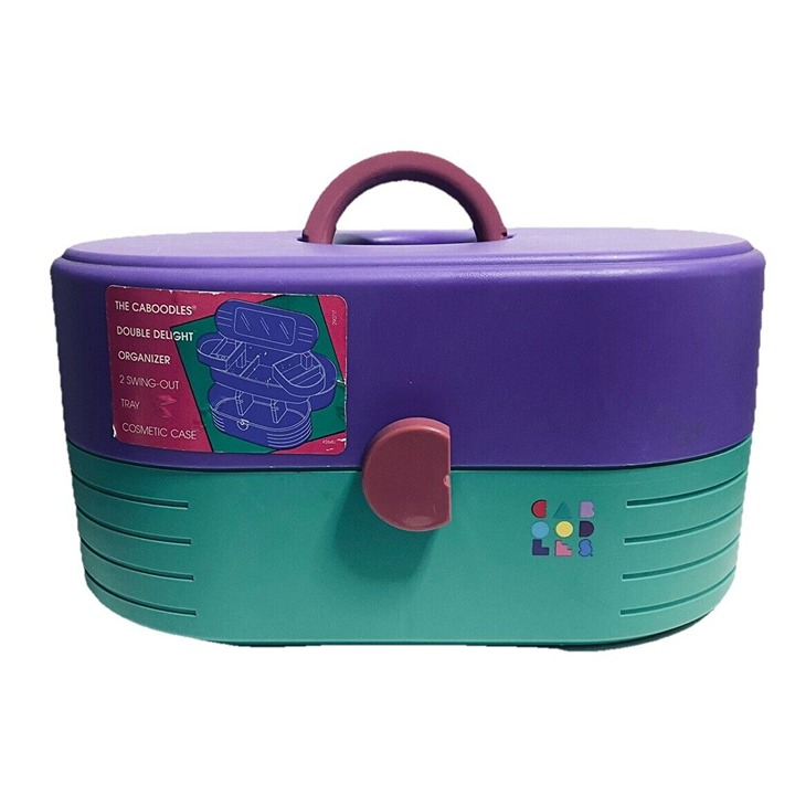 Vintage Original Caboodles makeup storage carrying case green purple mauve