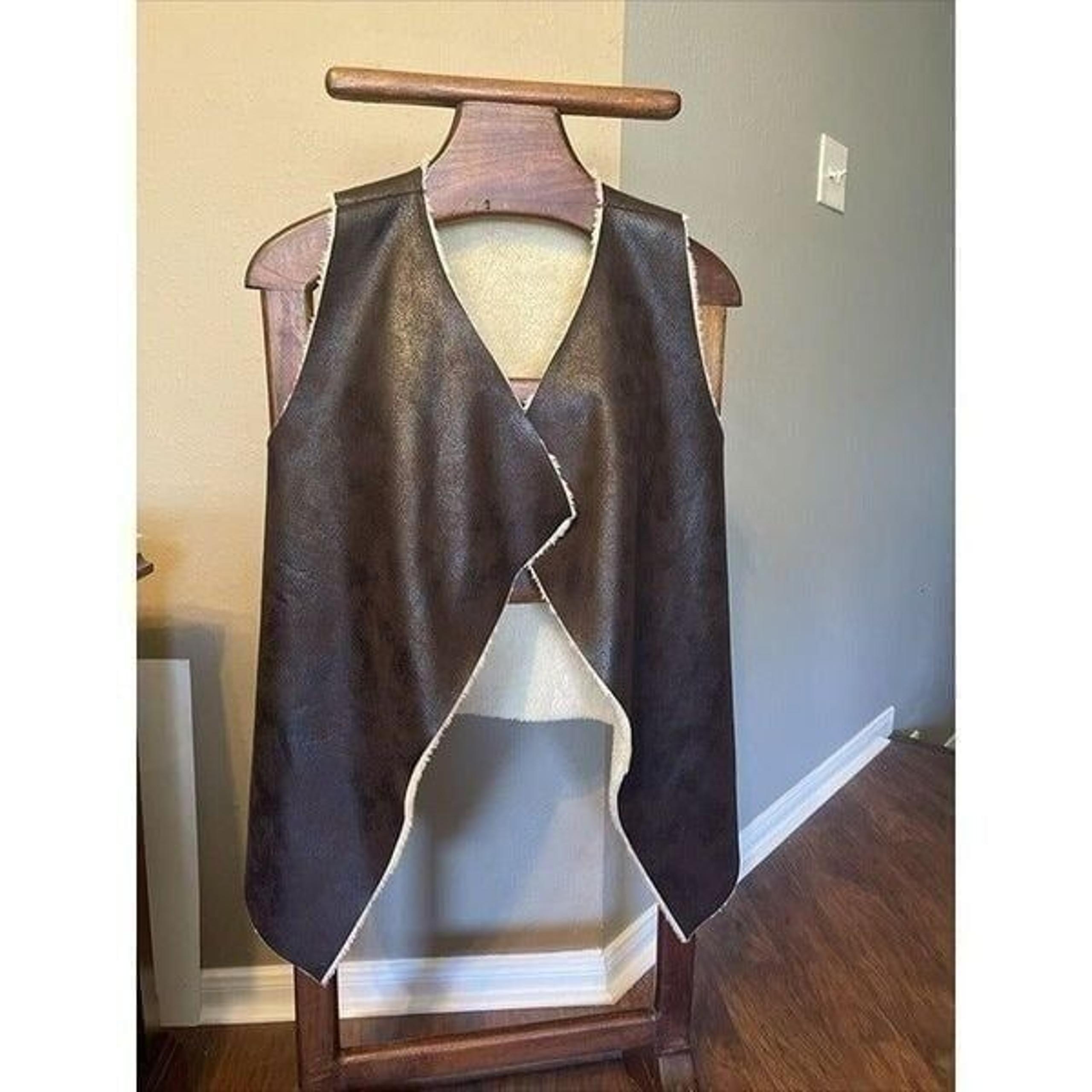 Nordstrom Womens Vest Sleeveless Open Faux Leather Vest Faux Fur Lining Size M