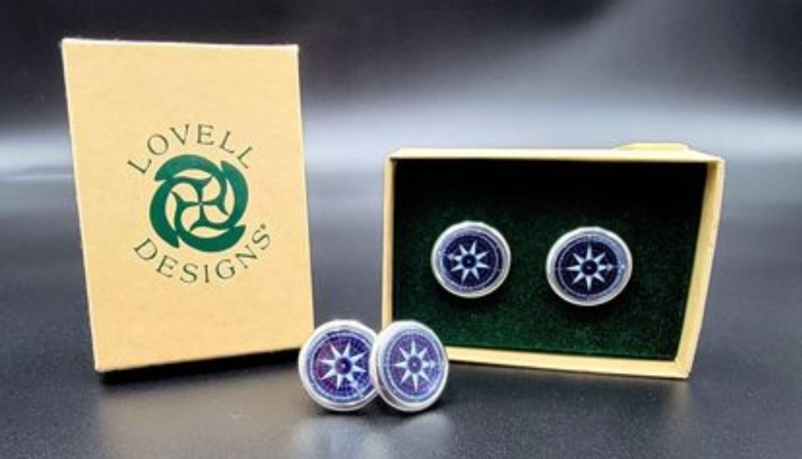 Lovell Designs Blue and Silver Compass Rose Cufflinks