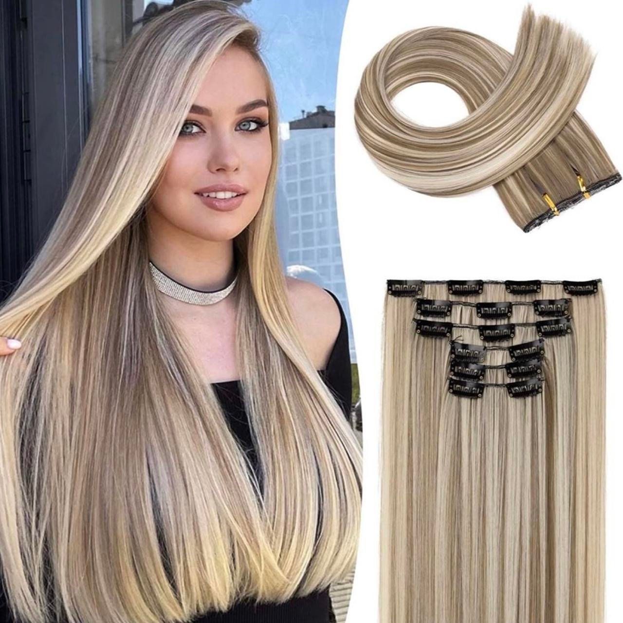 24 inch ash brown mixed ash blonde hair extensions.