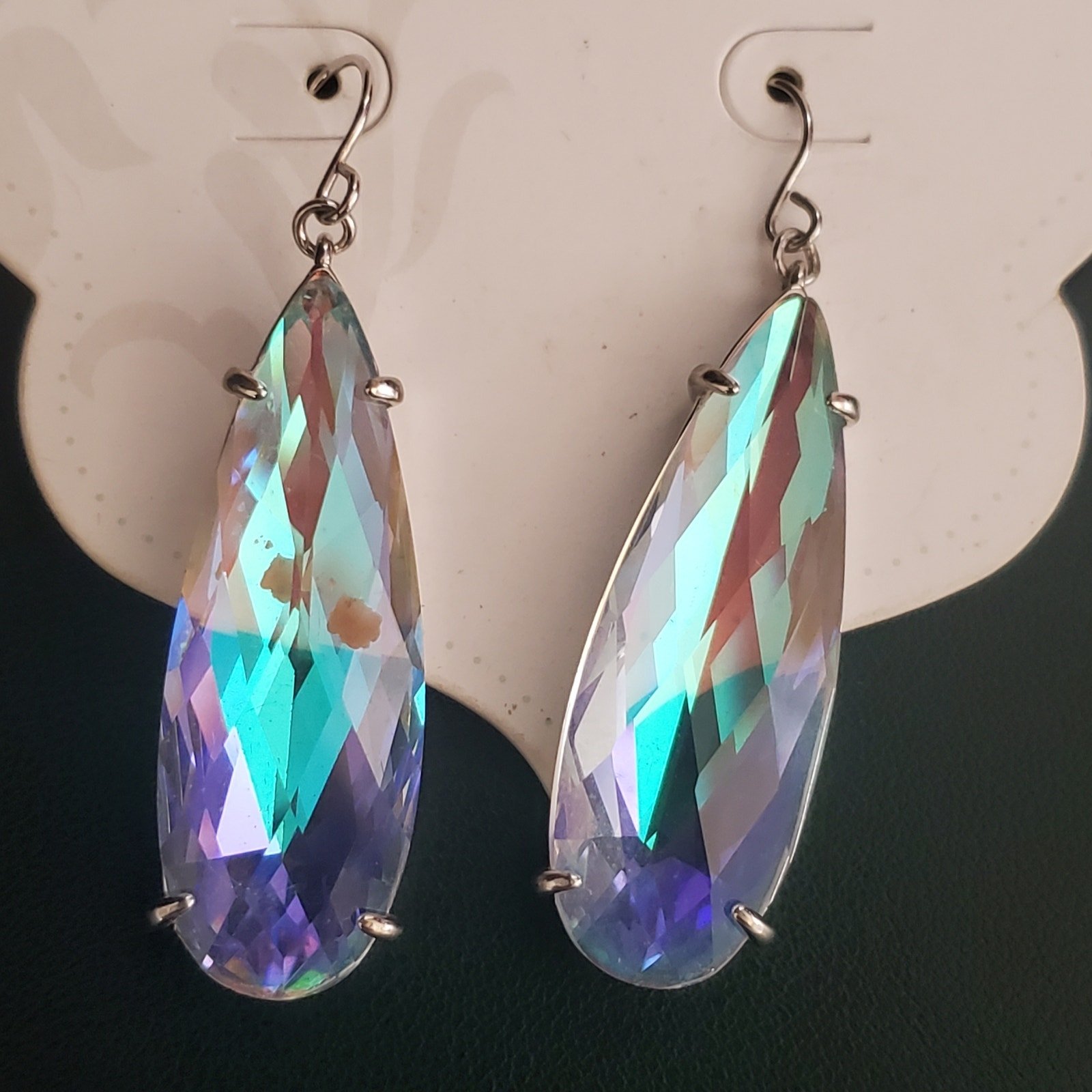 Spartina 449 Dewdrop Earrings Iridescent Rhodium Plated Large Dangle NWT