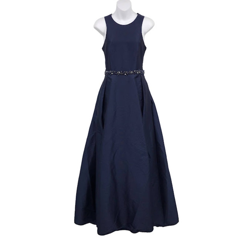 ML Monique Lhuillier Jadore Gown 4 Cross Back Beaded Waist Sleeveless Pockets
