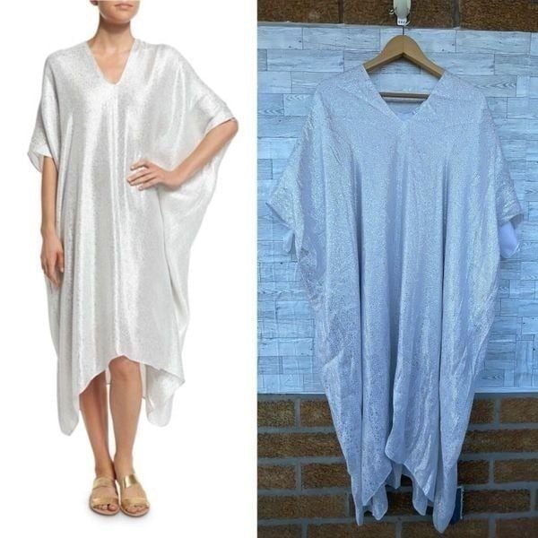 Marie France Van Damme White Bright Boubou silver caftan dress one size
